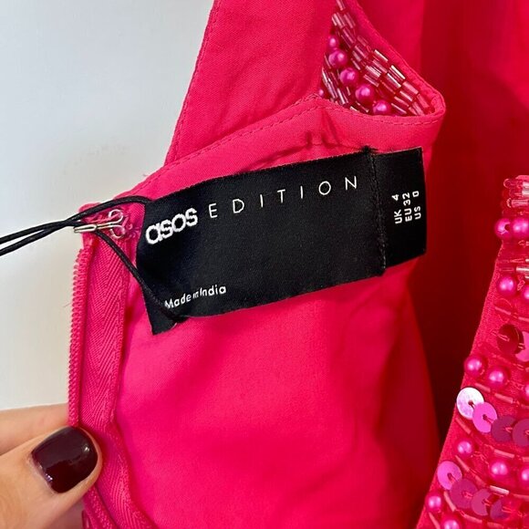 ASOS Pearl And Fringe Halter Midi Dress in Pink Size US 0 - Picture 7 of 15